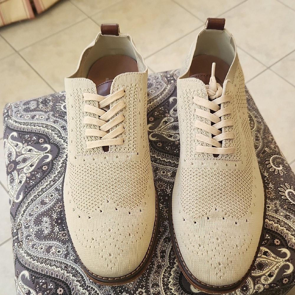 Men's Beige Knit Oxford Shoes